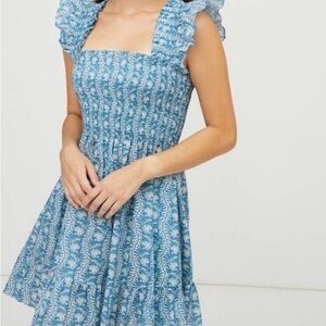 HILL HOUSE Blue Sleeveless Floral Print Elizabeth Nap Mini Dress Size Medium